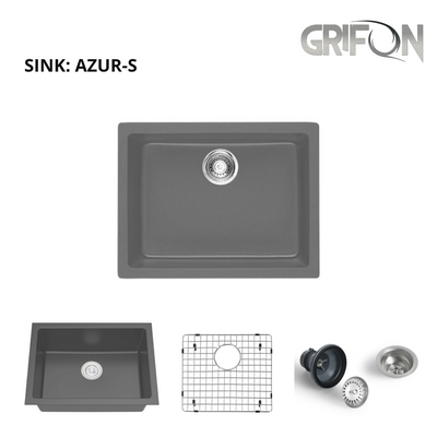 Single Bowl Grey Granite Kitchen Sink with Accessories