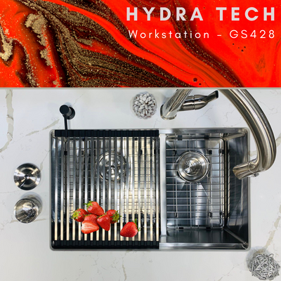 Évier de cuisine à double cuve Hydra Tech™ GS428 en acier inoxydable 28 pouces Undermount 60/40 avec accessoires