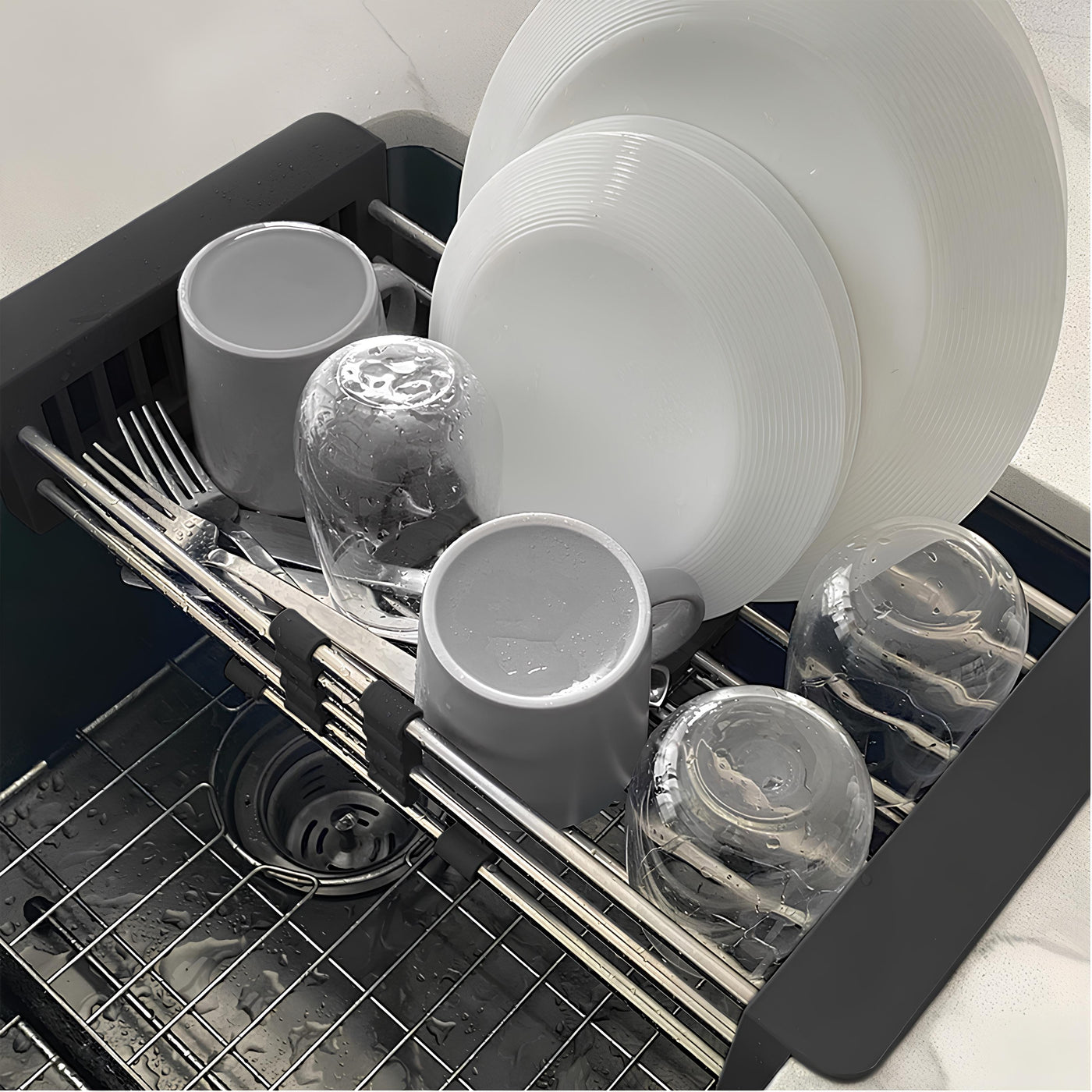 GRIFON adjustable stainless steel basket over the sink