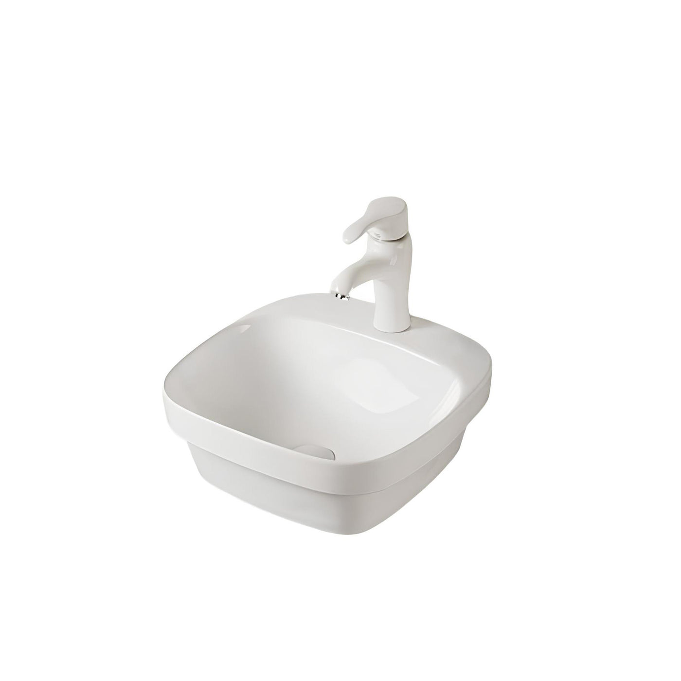 LISBON - Rectangular vessel white sink for 1 hole tap16,5"L x 16,5"W x 5,5"D