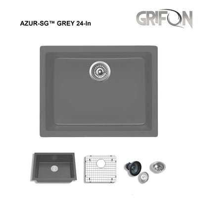 Azur-SG™ Grey  24-In Undermount Single Bowl Grey Granite Kitchen Sink with Accessories