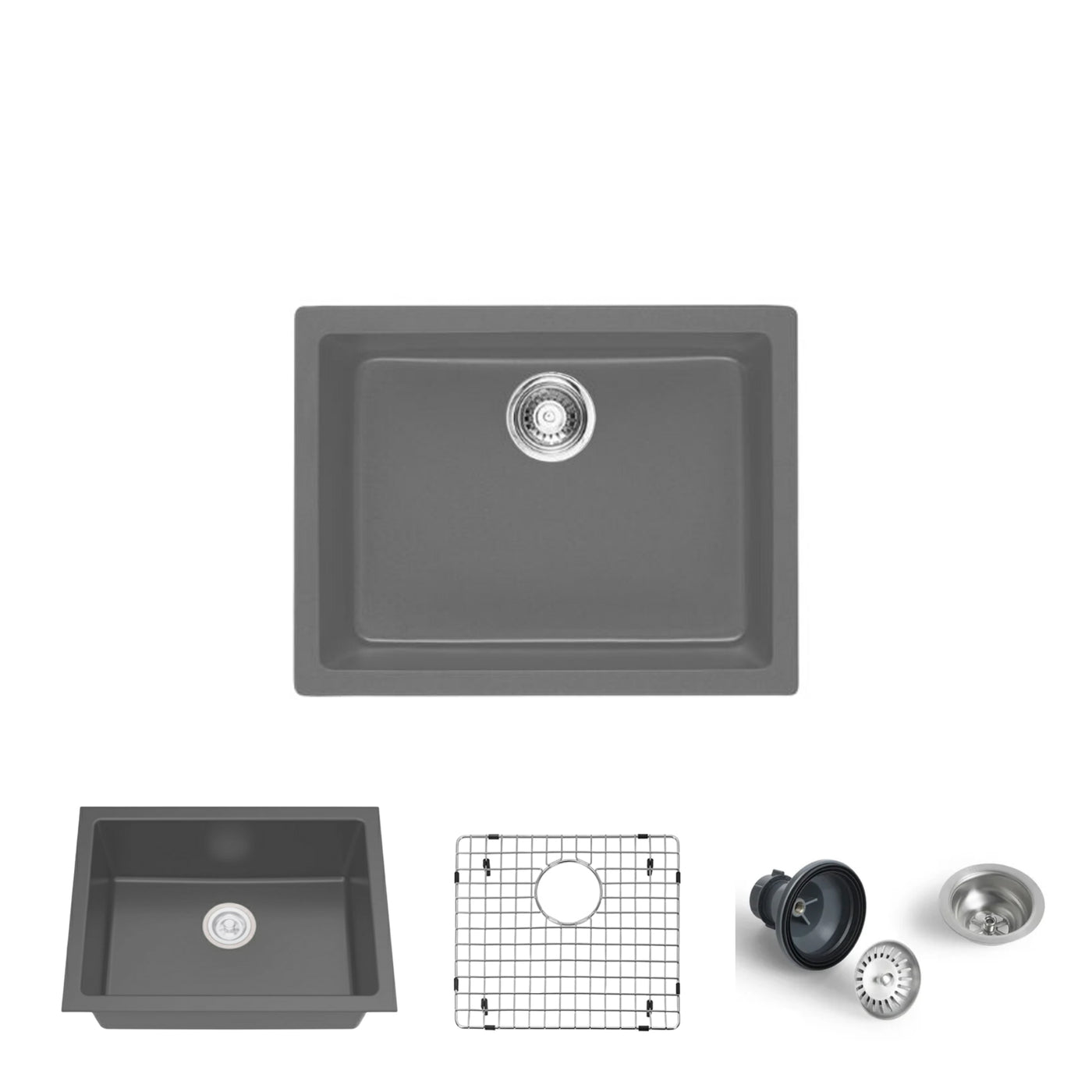 Azur-SG™ Grey  24-In Undermount Single Bowl Grey Granite Kitchen Sink with Accessories