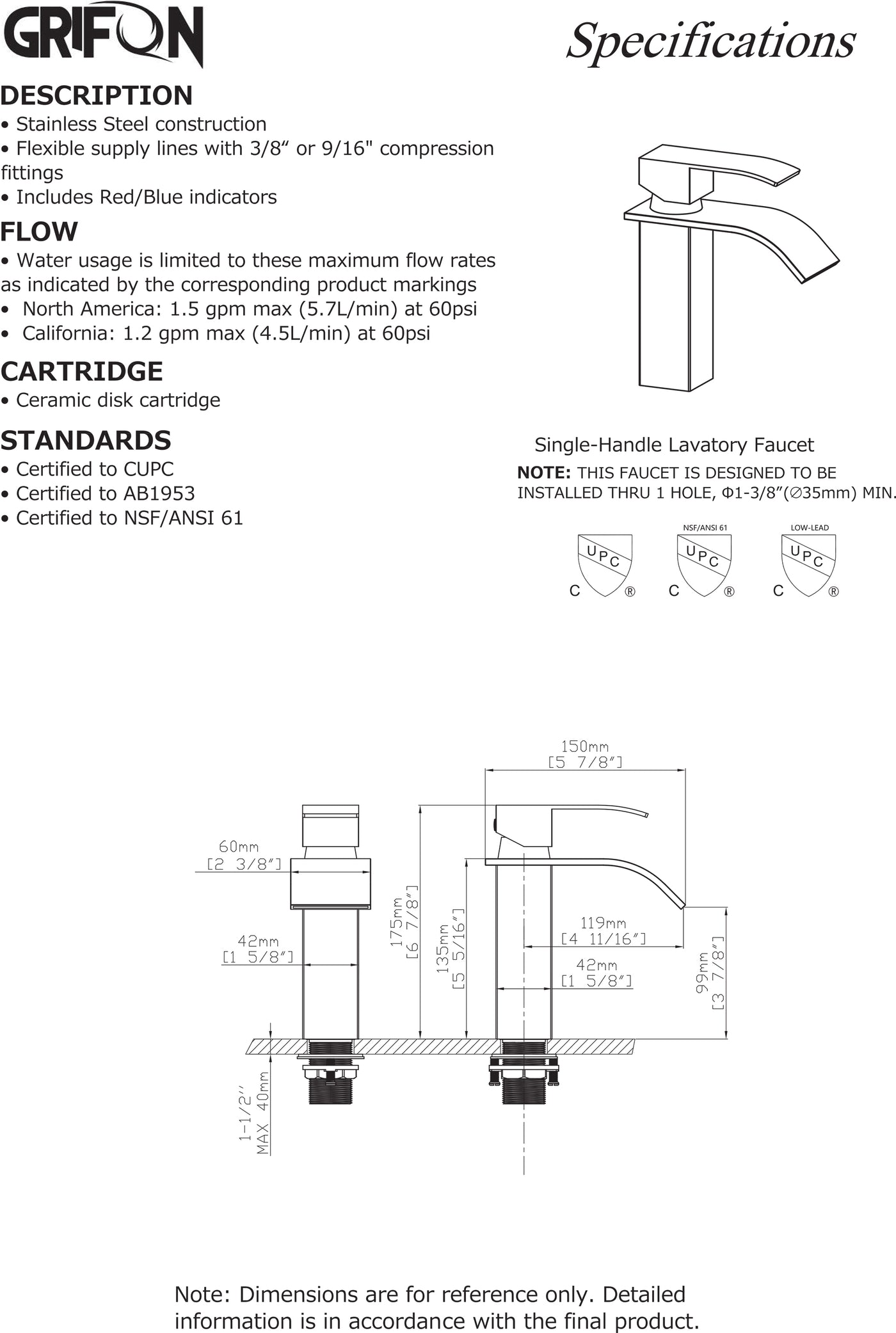 CARO™ GF702 Contemporary Style Single-Handle Bathroom Sink Faucet