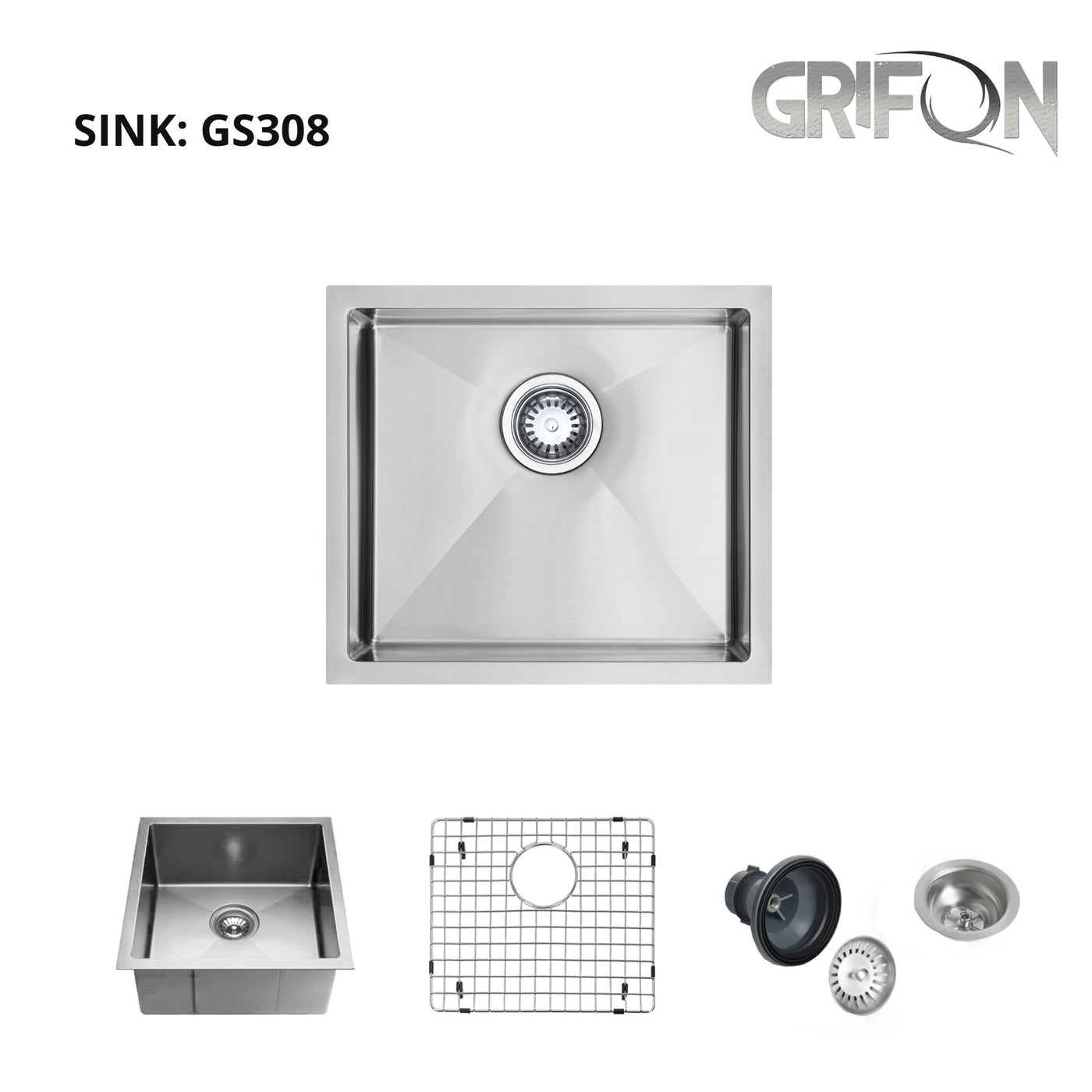 Eterna™ GS308 - Stainless Steel 23-in Single bowl Undermount Standard Kitchen sink with accessories