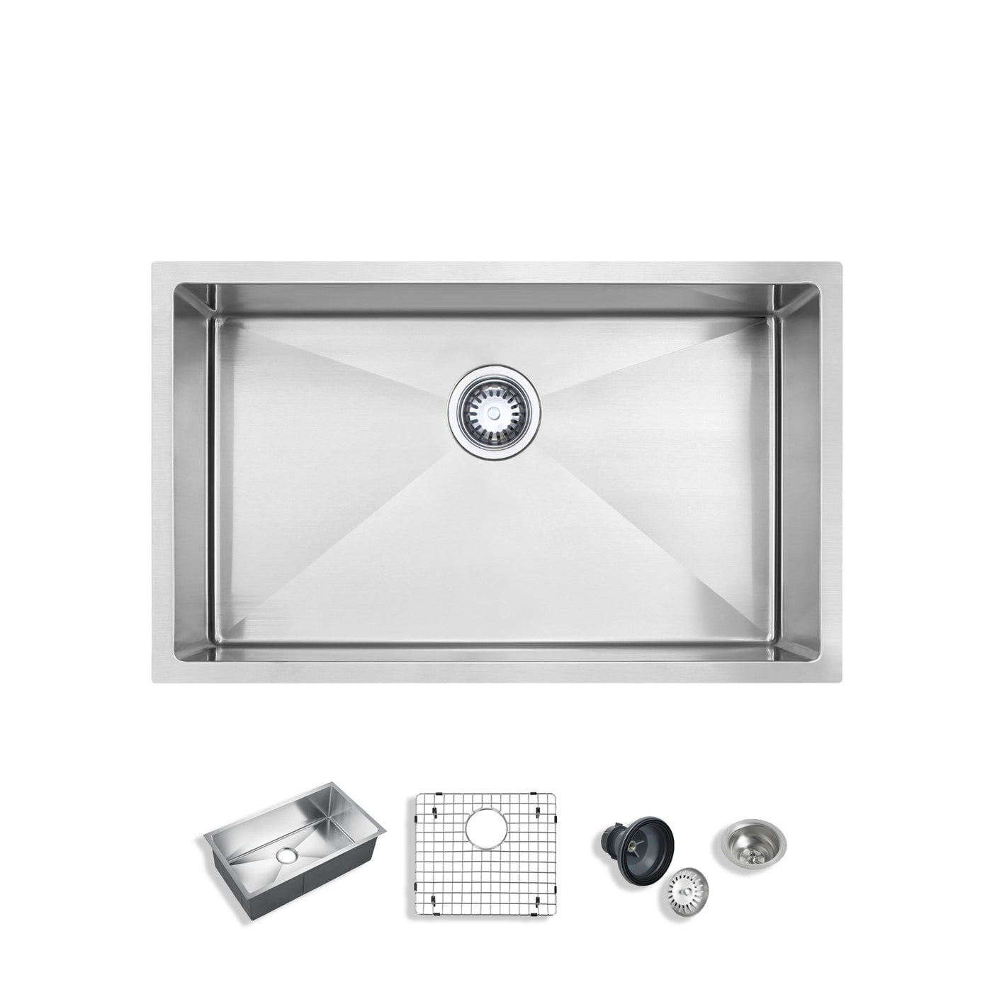 Eterna™ GS319 - Stainless Steel 28-in Single bowl Undermount Standard Kitchen sink with accessories