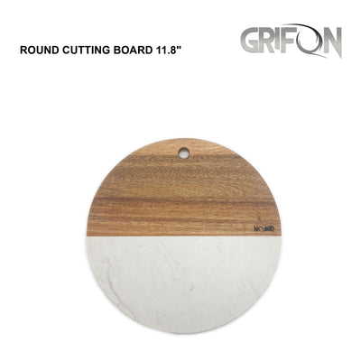 Acacia Wood + Marble Round Cutting Board 11.8"