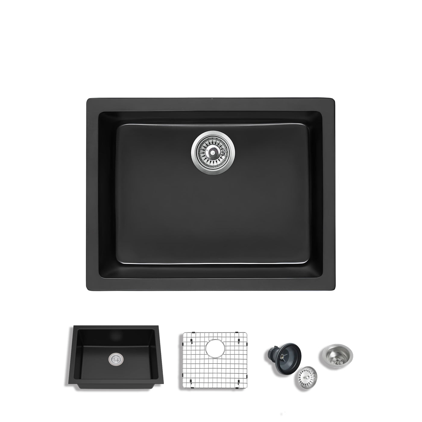 Azur-S™ Black  24-In Undermount Single Bowl Black Granite Kitchen Sink with Accessories