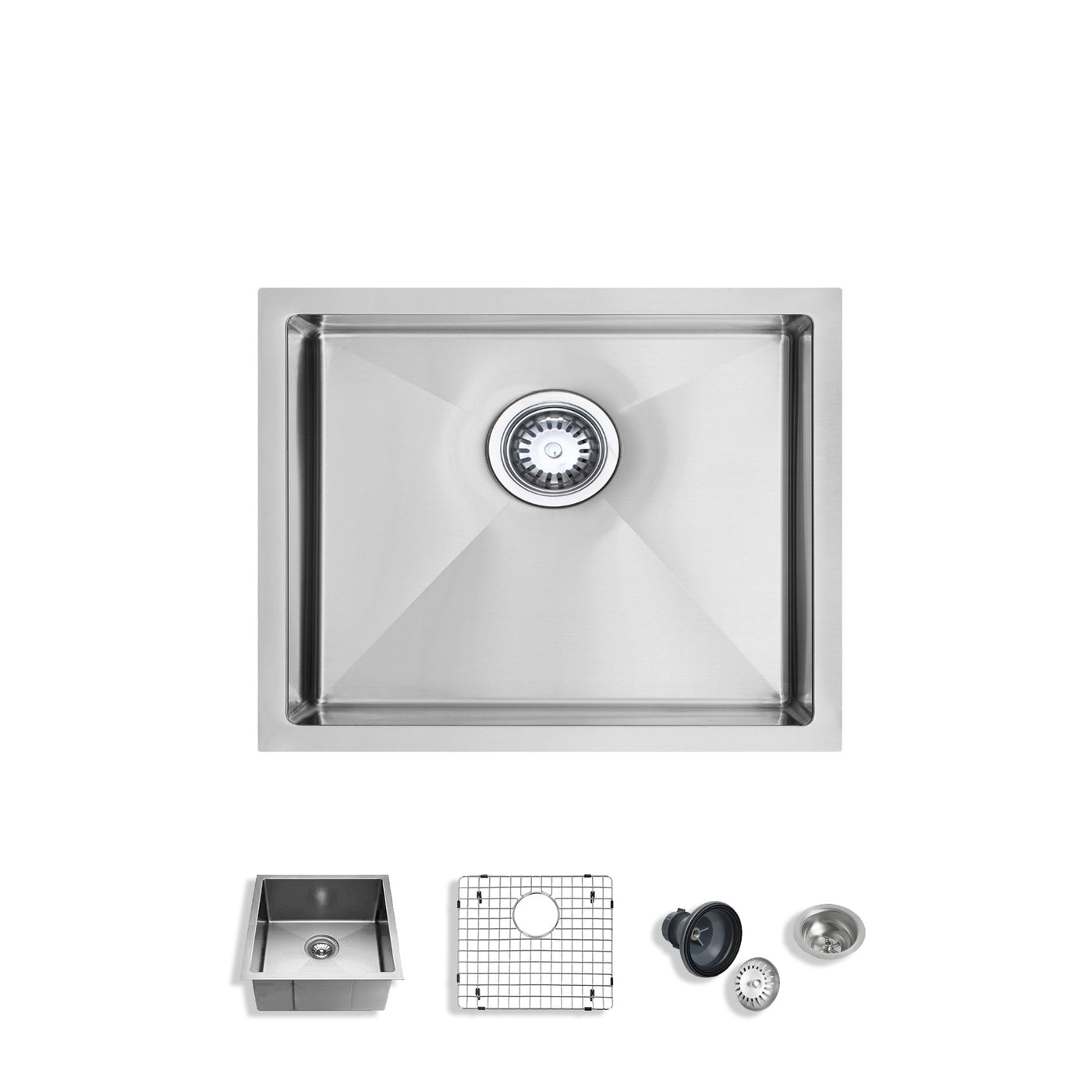 Eterna™ GS308 - Stainless Steel 23-in Single bowl Undermount Standard Kitchen sink with accessories