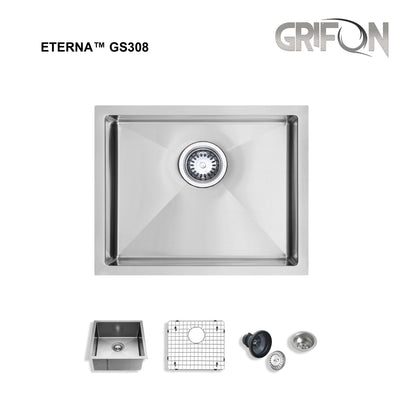 Eterna™ GS308 - Évier de cuisine standard à montage sous plan à une seule cuve de 23 po en acier inoxydable avec accessoires