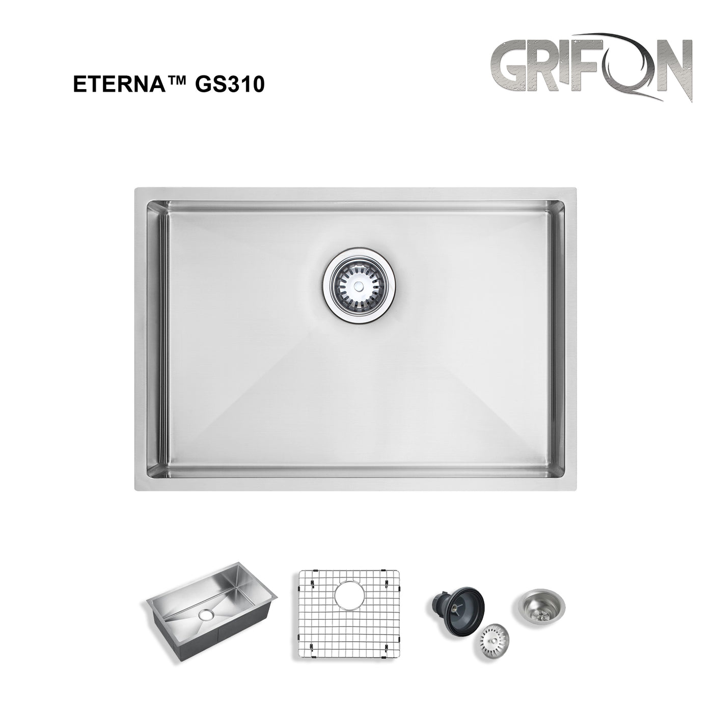 Eterna™ GS310 - Stainless Steel 25-in Single bowl Undermount Standard Kitchen sink with accessories