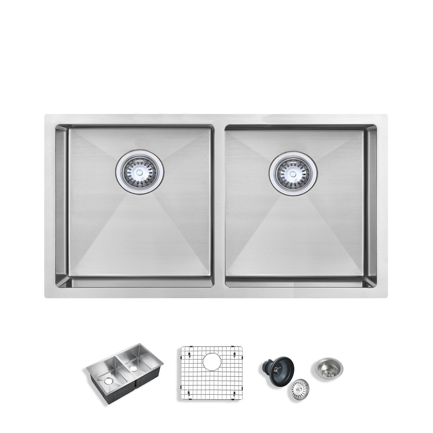 Eterna™ GS312 - Stainless Steel 32-in Double bowl 50/50 Undermount Standard Kitchen sink with accessories