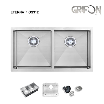 Eterna™ GS312 - Stainless Steel 32-in Double bowl 50/50 Undermount Standard Kitchen sink with accessories