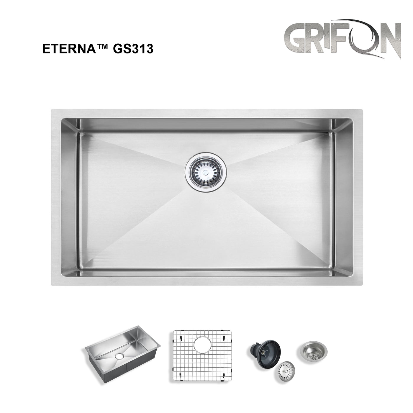 Eterna™ GS313 - Stainless Steel 32-in Single bowl Undermount Standard Kitchen sink with accessories