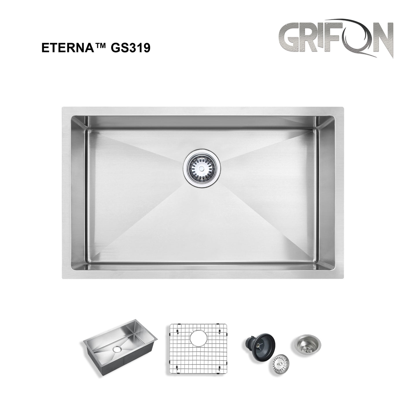 Eterna™ GS319 - Stainless Steel 28-in Single bowl Undermount Standard Kitchen sink with accessories