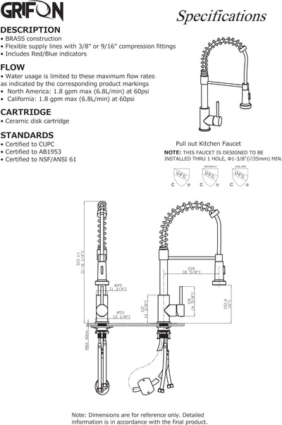 CONGO™ GF409 Commercial Style Single-Handle Kitchen Sink Faucet with Pull-Down Sprayer