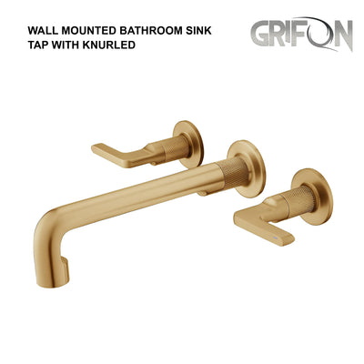 wall mounted bathroom sink tap with knurled