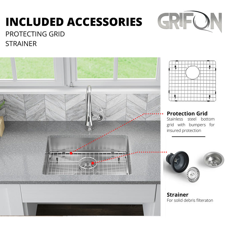 Eterna™ GS308 - Stainless Steel 23-in Single bowl Undermount Standard Kitchen sink with accessories