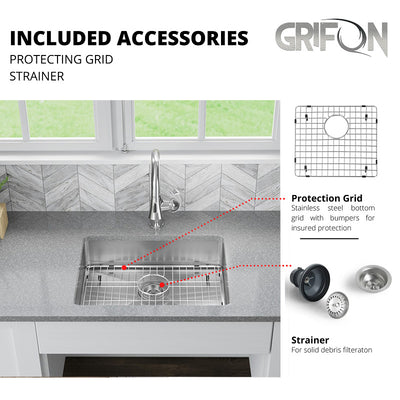 Eterna™ GS308 - Stainless Steel 23-in Single bowl Undermount Standard Kitchen sink with accessories