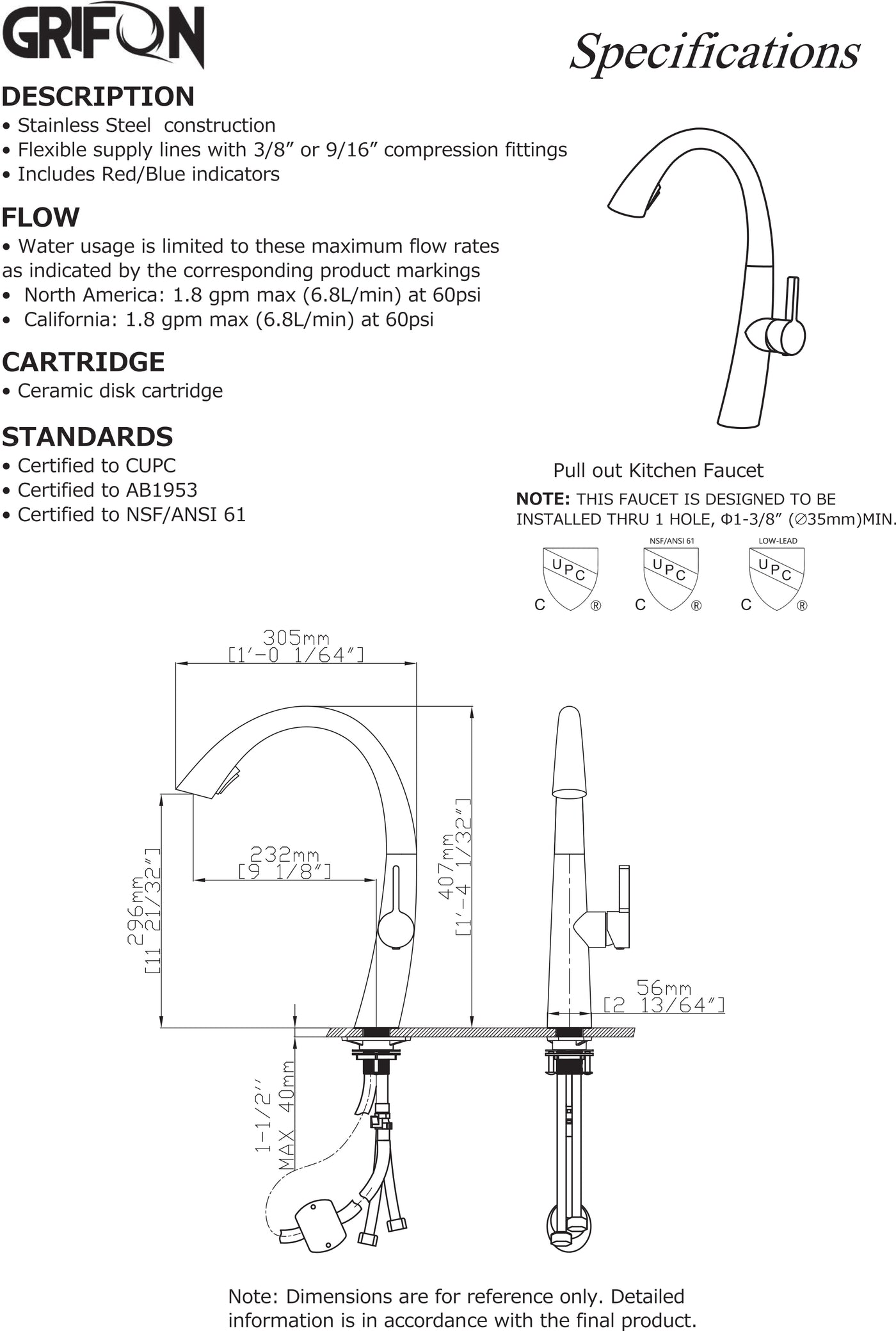 RIO™ GF402 Contemporary Style Single-Handle Kitchen Sink Faucet with Pull-Down Sprayer