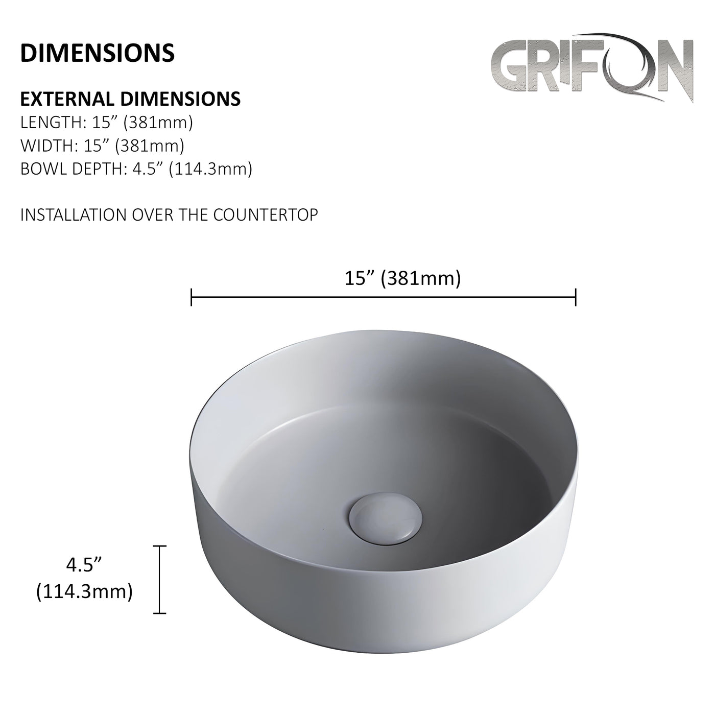 SIDNEY™GSO499-LG Lavabo de salle de bain en céramique à vasque ronde en gris