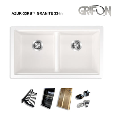 AZUR33™ GGS990 - Granite 33" 50/50 double Bowl Undermount Workstation Kitchen Sink