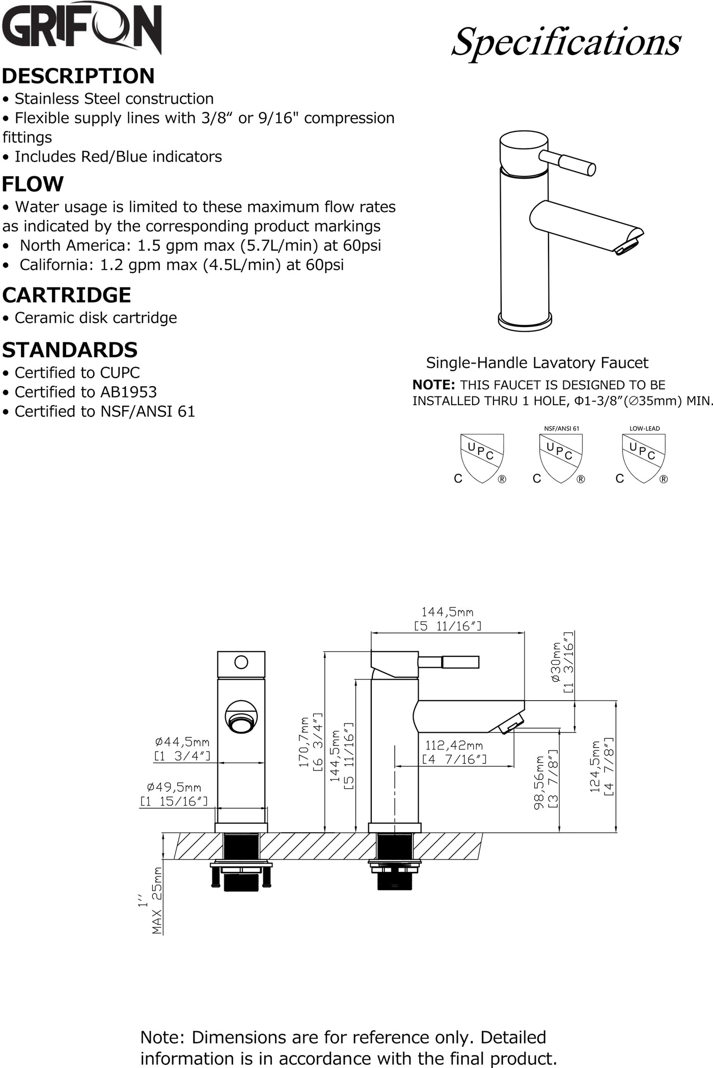 VEGA™ GF706 Contemporary Style Single-Handle Bathroom Sink Faucet