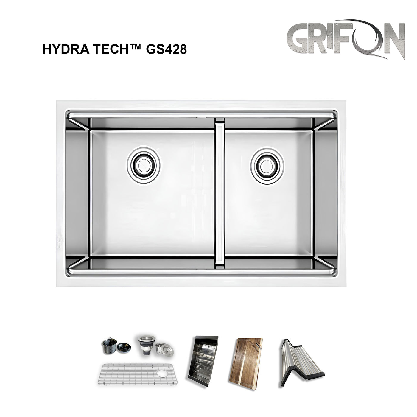 Hydra Tech™ GS428 Stainless steel 28-In Undermount 60/40 Double Bowl Workstation Kitchen Sink with Accessories