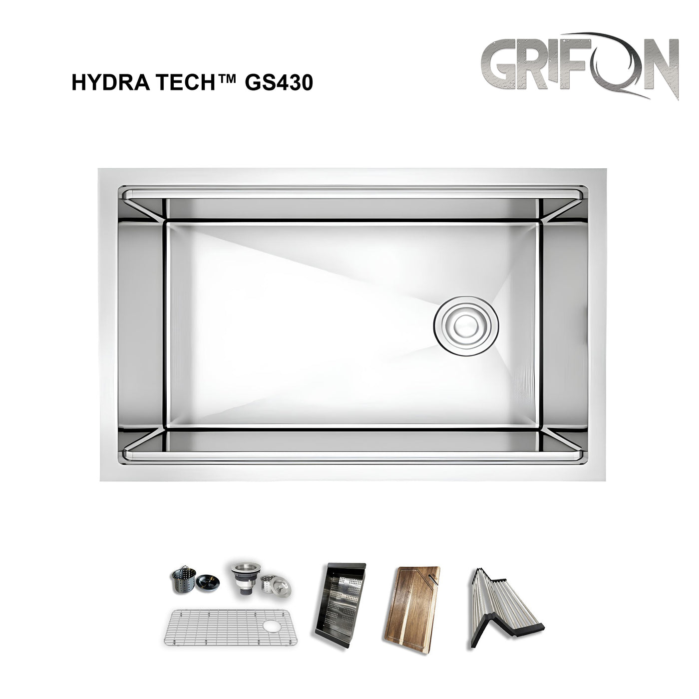 Hydra Tech™ GS430 Stainless steel 30-In Undermount Single Bowl workstation Kitchen Sink with Accessories