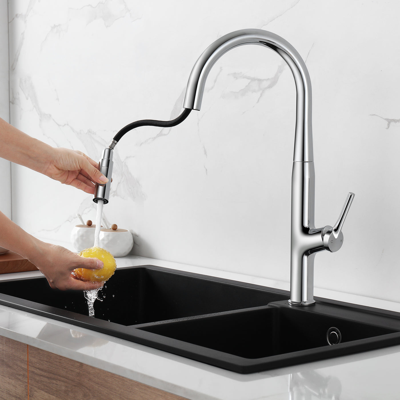 URAL™ GF403 Contemporary Style Single-Handle Kitchen Sink Faucet with Pull-Down Sprayer