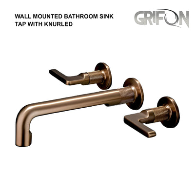 wall mounted bathroom sink tap with knurled