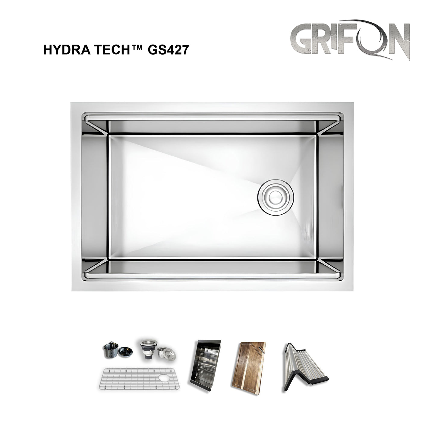 Hydra Tech™ GS427 Stainless steel 27-In Undermount Single Bowl workstation Kitchen Sink with Accessories