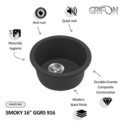 SMOKY 16" GGRS 916 - Single Bowl Kitchen Sink