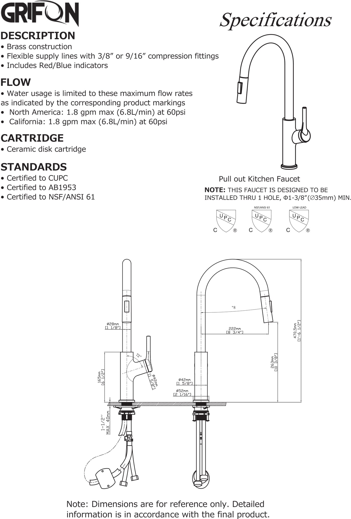 VOLGA™ GF401 Contemporary Style Single-Handle Kitchen Sink Faucet with Pull-Down Sprayer