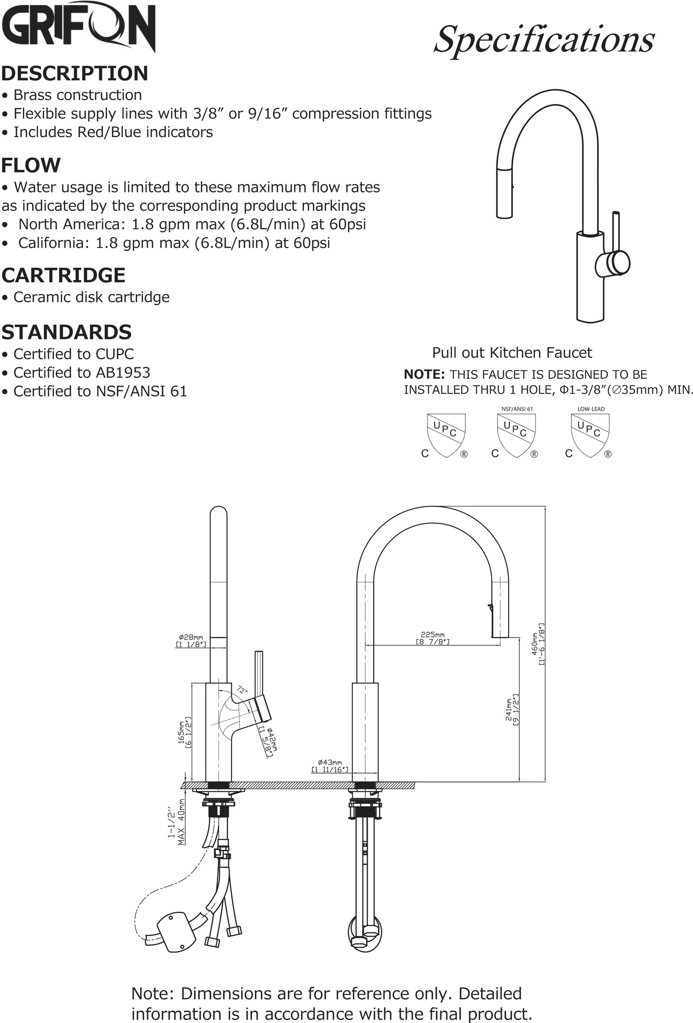 ARAS™ GF404 Contemporary Style Single-Handle Kitchen Sink Faucet with Pull-Down Sprayer