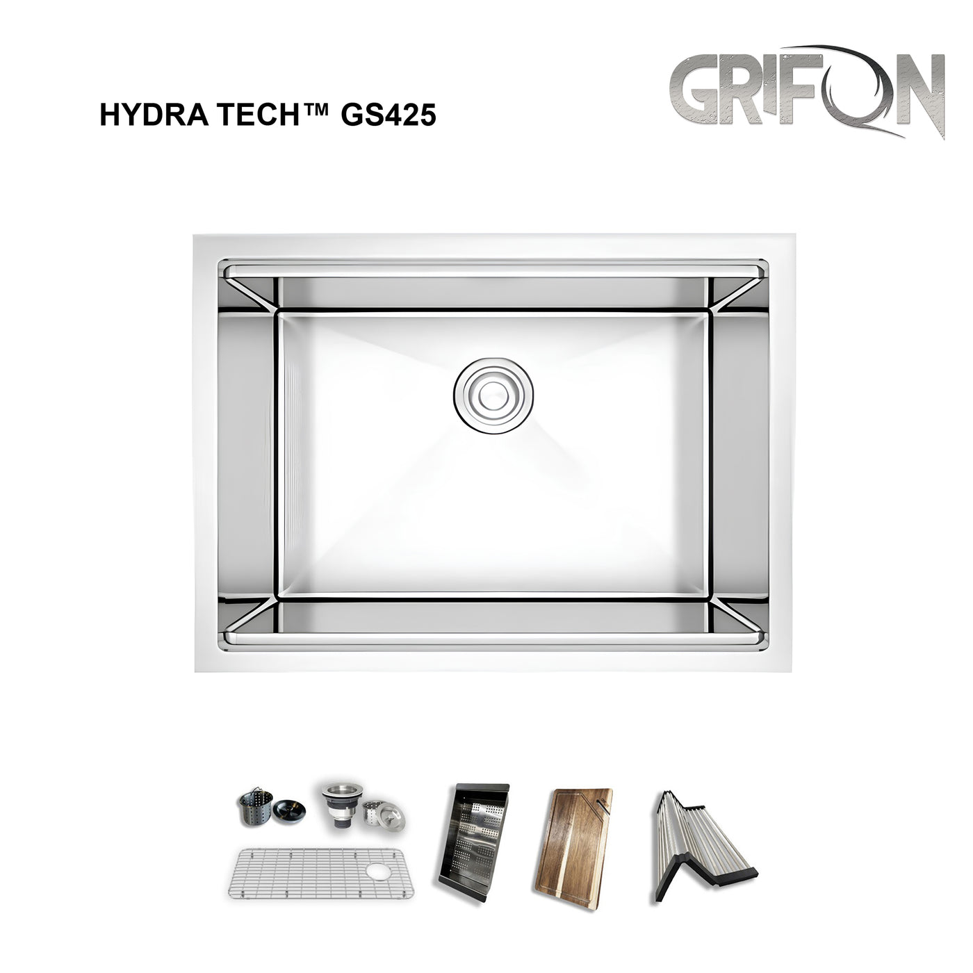 Hydra Tech™ GS425 Stainless steel 25-In Undermount Single Bowl workstation Kitchen Sink with Accessories