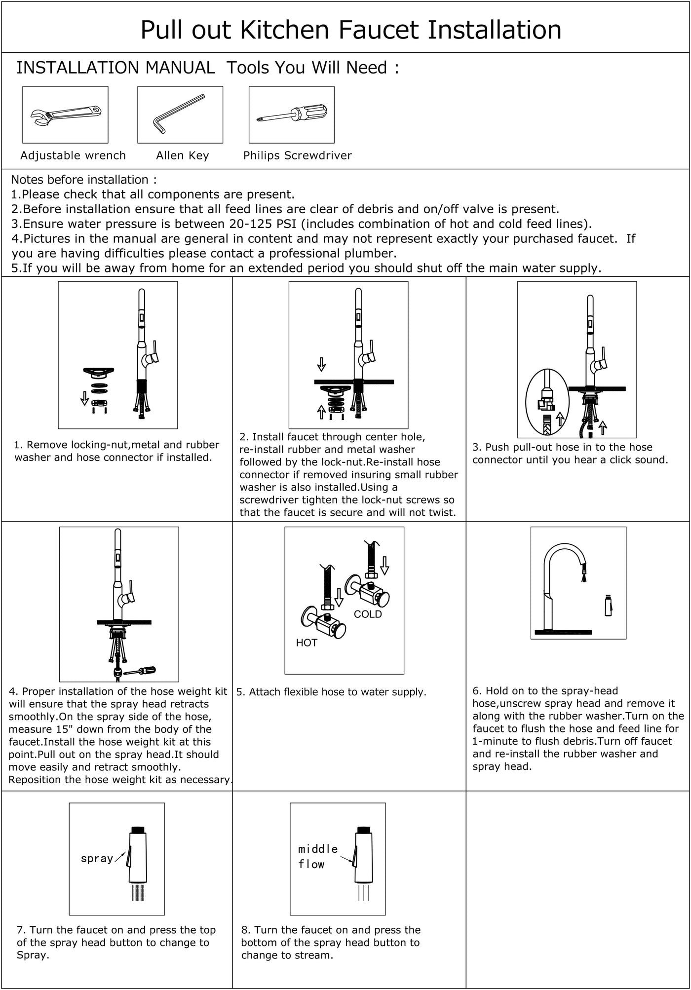 FLY™ GF407 Contemporary Style Single-Handle Kitchen Sink Faucet with Pull-Down Sprayer