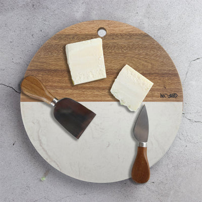 Acacia Wood + Marble Round Cutting Board 11.8"