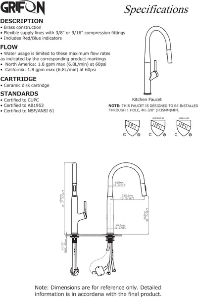 URAL™ GF403 Contemporary Style Single-Handle Kitchen Sink Faucet with Pull-Down Sprayer