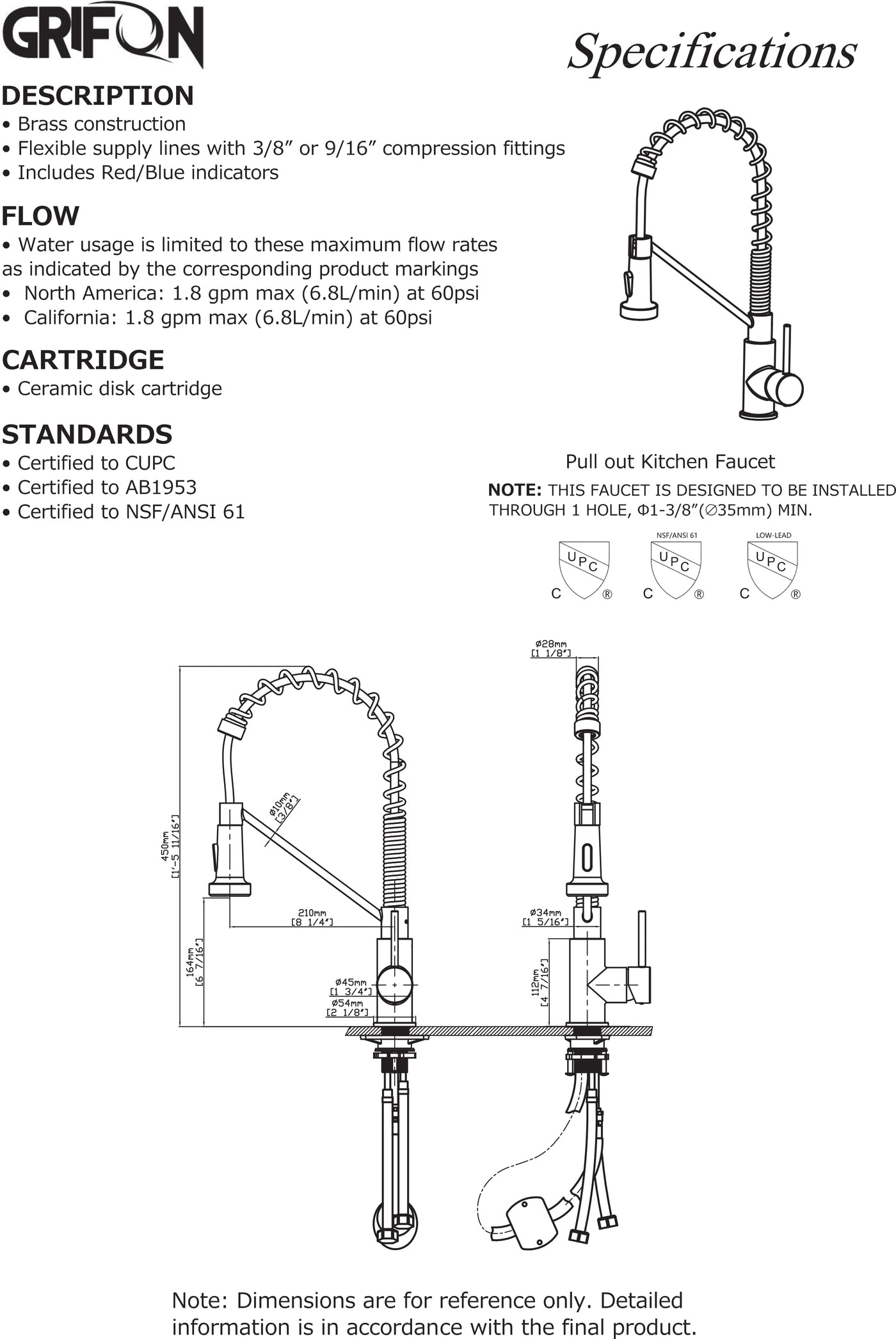 YUKON™ GF410 Commercial Style Single-Handle Kitchen Sink Faucet with Pull-Down Sprayer