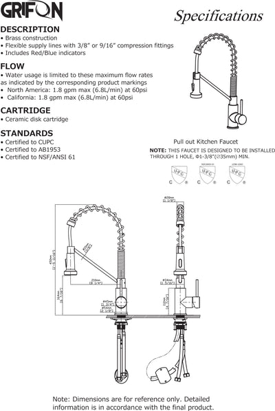 YUKON™ GF410 Commercial Style Single-Handle Kitchen Sink Faucet with Pull-Down Sprayer