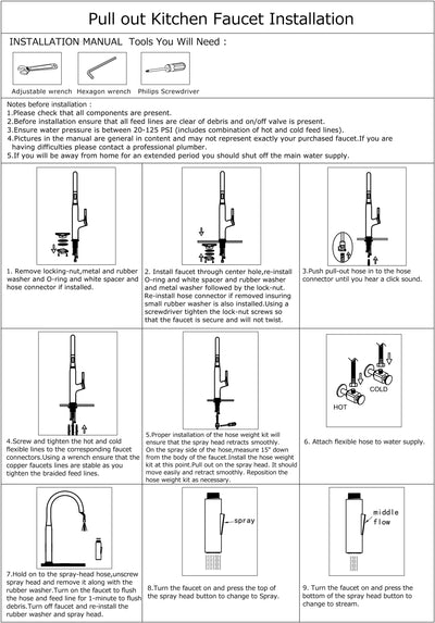 URAL™ GF403 Contemporary Style Single-Handle Kitchen Sink Faucet with Pull-Down Sprayer