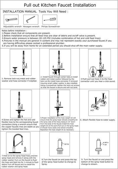 YUKON™ GF410 Commercial Style Single-Handle Kitchen Sink Faucet with Pull-Down Sprayer