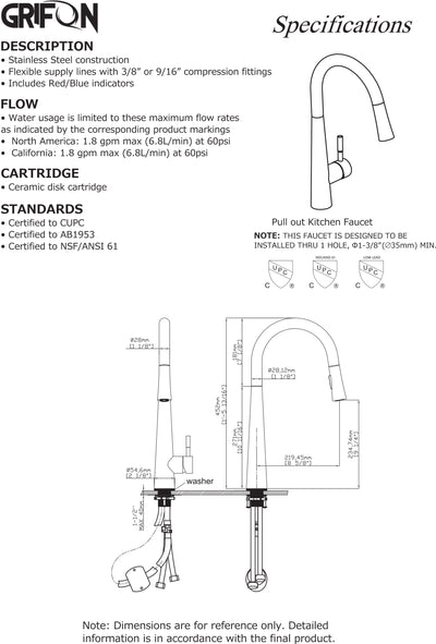 VOLTA™ GF411 Contemporary Style Sensor Single-Handle Kitchen Sink Faucet with Pull-Down Sprayer