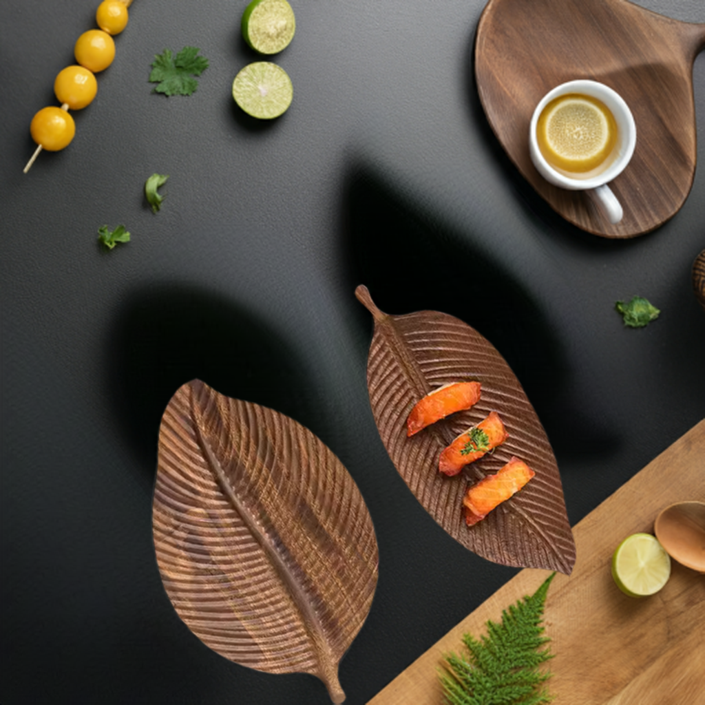 Leaf Shaped Wood Fruit Serving Platters