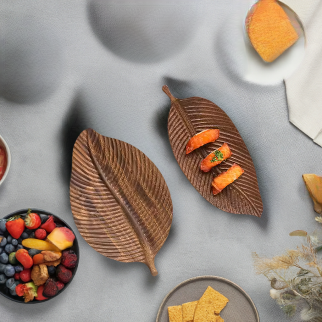 Leaf Shaped Wood Fruit Serving Platters