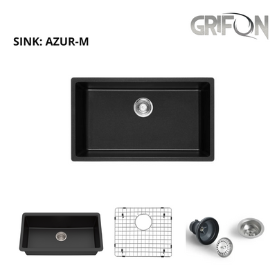 Undermount Single Bowl Black Granite Kitchen Sink with Accessories