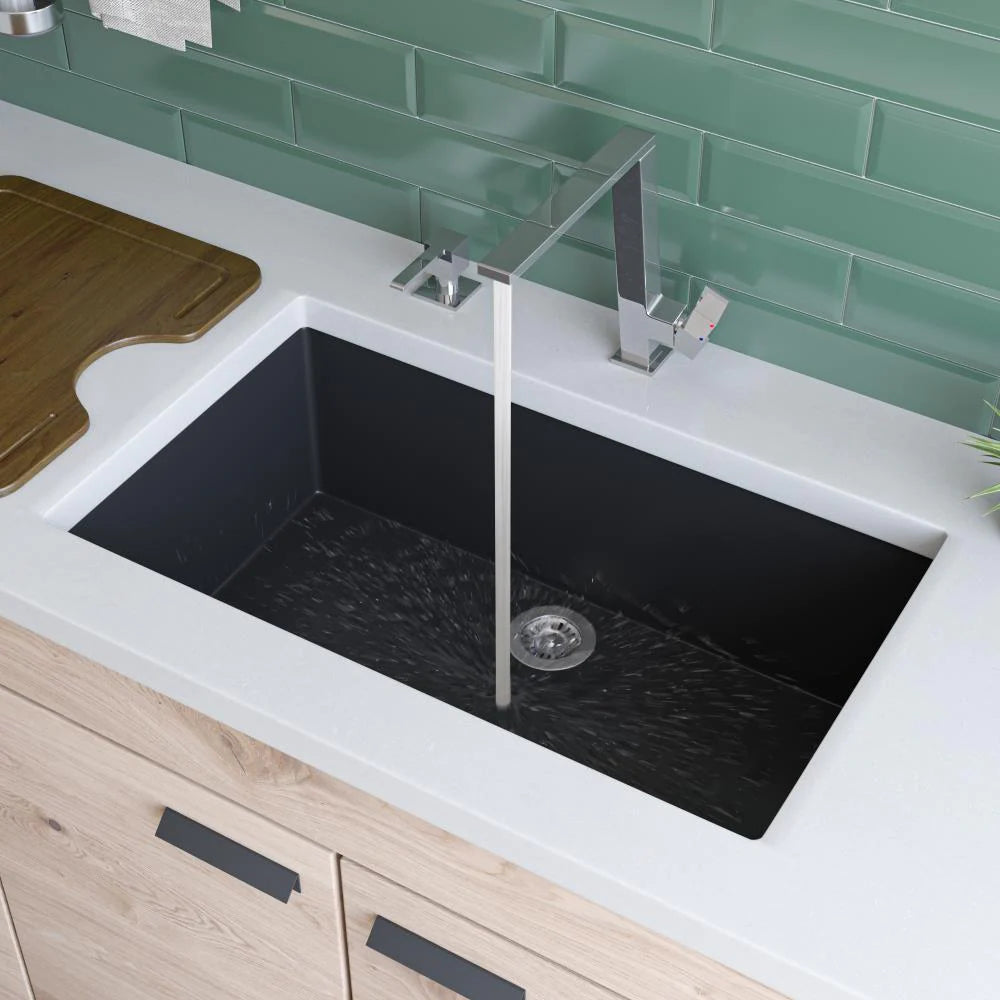 Undermount Single Bowl Black Granite Kitchen Sink with Accessories