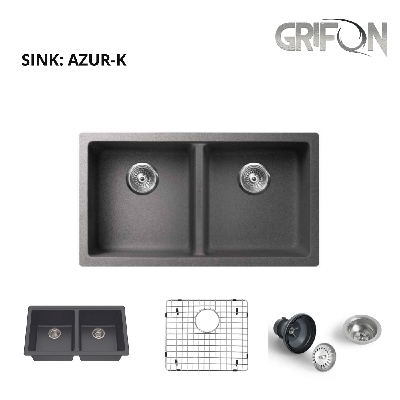 Double Bowl Grey Granite Kitchen Sink with Accessories