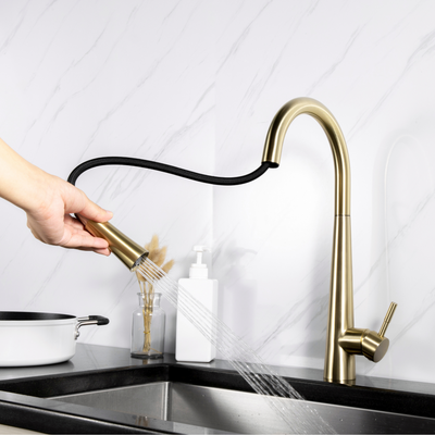 Contemporary Style Sensor Single-Handle Kitchen Sink Faucet with Pull-Down Sprayer