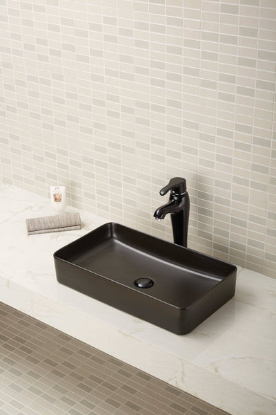 Rectangular Vessel 23,6-in Ceramic Bathroom Sink in Black